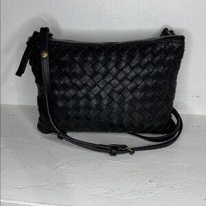 American Leather Co black woven soft leather crossbody bag